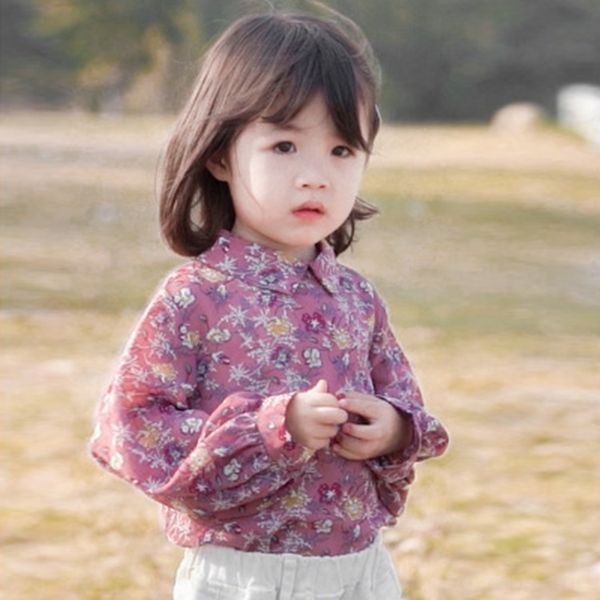 

grea baby2020 autumn new korean style girls' clothing shirt floral breathable shirt children's wear, White;black