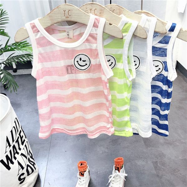 

baby summer colorful striped summer vest children's sleeveless t-shirt boy thin vest top, Blue