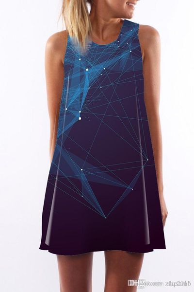 

women dress summer crew neck sling sleeveless hip wrap elegant lady black blue geometry digital print skirt casual pencil dresses s-xl, Black;gray