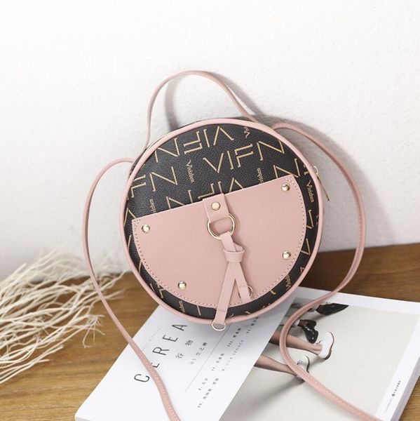 

new women's bag fashionable contrast color retro small round bag casual versatile one shoulder messenger handbag