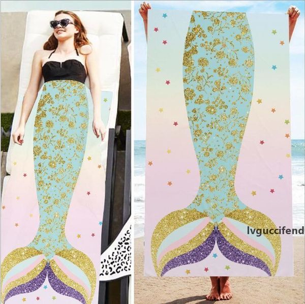 

mermaid tail beach towel rectangle microfiber mats blankets cartoon beach blanket soft bath home towel 150*75 cm adults bath towels lxl244