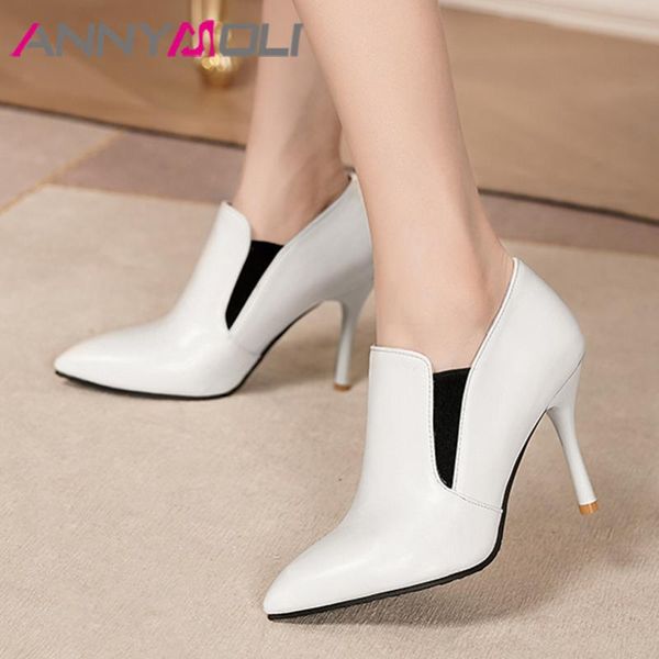

annymoli woman shoes extreme high heels stiletto heel pumps pointed toe shoes ladies footwear autumn white black large size 44