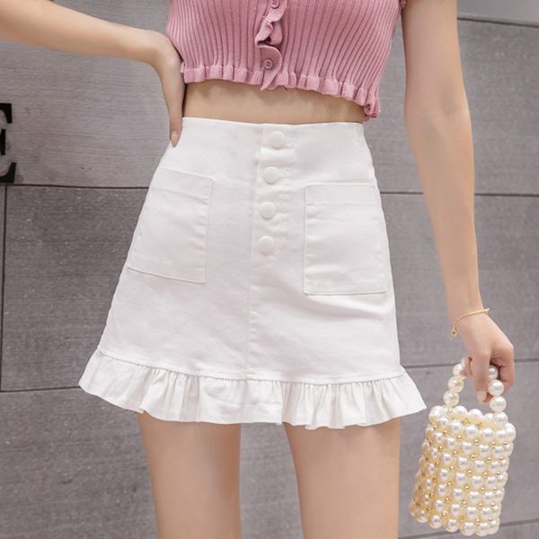 

new korean style denim a- anti-exposure a- line a- line pants high waist skirt slimming hip skirt, Black
