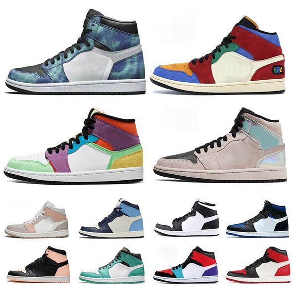 

tie dye 1 1s женщина мужчины обувь баскетбол хамелеон чикаго радужной новая любовь metallic obsidian мульти mid se синяя великие спортивные