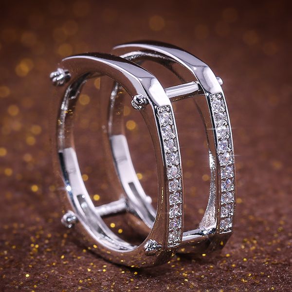 

aprilgrass brand geometric punk stylish accessories gadget finger rings three color available with zircon stone hollow design jewelry, Silver