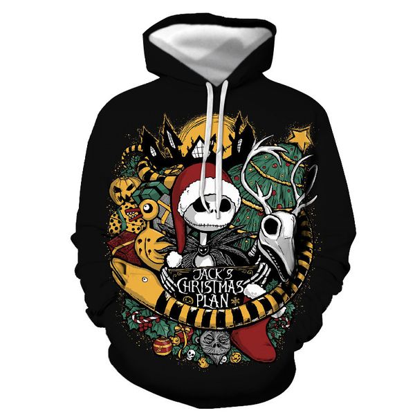 

halloween 3d hoodies autumn mens womens long sleeve pullover hooded sweatshirt fashion loose top, Black