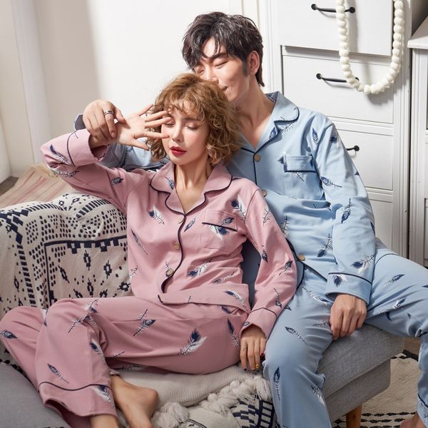 

13cxq korean style couple pajamas long sleeve cotton spring and autumn cotton pajamas women's clothes pajamashome pajamasmen's sum, Black;brown
