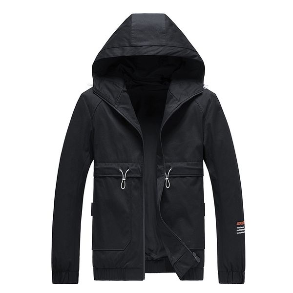 

mens drawstring hooded jackets solid zipper long sleeve slim fit coat male autumn jacket, Black;brown