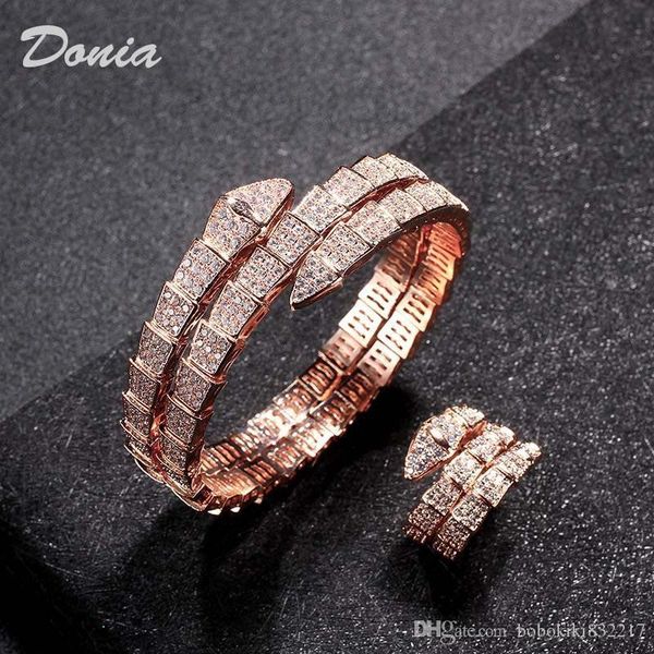

donia jewelry european and american fashion exaggeration classic elastic multi circle micro inlaid zirconia bracelet ring set women's b, Black