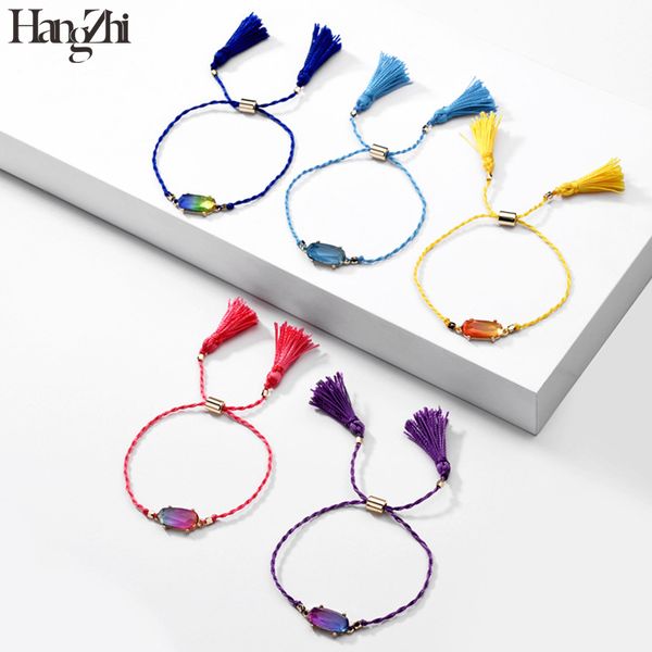 

hangzhi 2020 new simple colorful transparent acrylic adjustable drawstring tassel rope string bracelet for women summer jewelry, Golden;silver