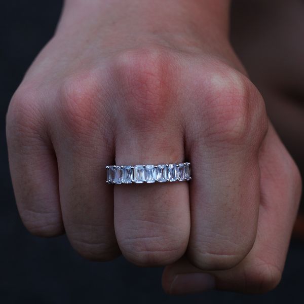 

hip-hop diamond men's ring hiphop ring narrow square zirconium rings, Silver