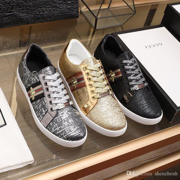 

men 's ace bees sneaker fashion men 's shoes with origin box autumn and winter comfortable luxury shoes low lace -up casual, Black