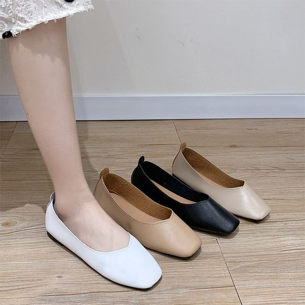 

sale pu leather loaferflate shoes ballet square toe light-mouthed fashion women retro flats shoes, Black