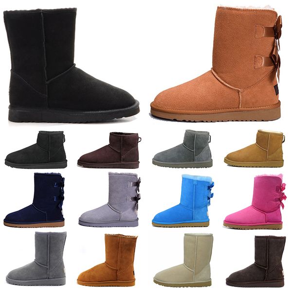 

women boots classic short mini ankle knee tall new arrival designer boot bailey bow men winter snow booties, Black