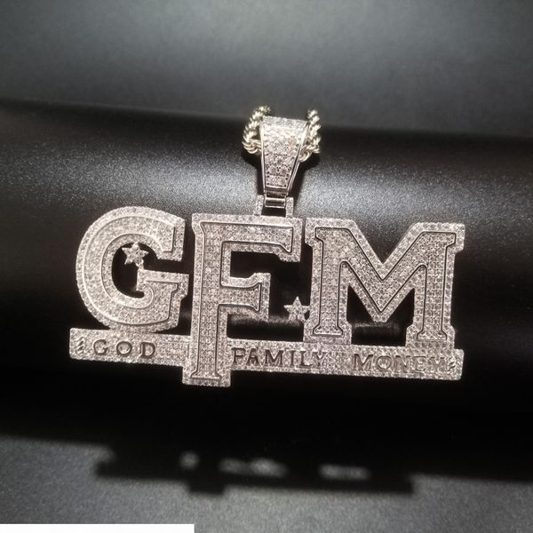 

u iced out letters pendant necklace new arrival god family money aaa zircon men 's charms necklace hip hop jewelry, Silver