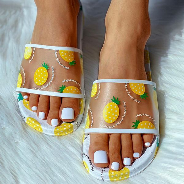 

2020 summer slippers shoes women cute fruit jelly color transparent open toe flip flops clear outdoor beach slides sandals, Black