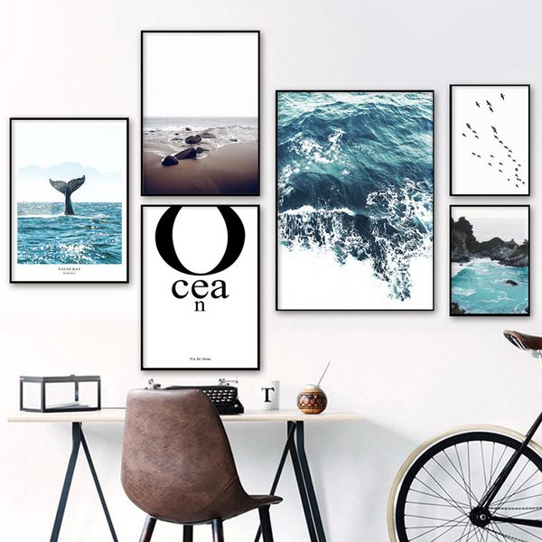 

nordic decoration ocean lanscape wall art canvas poster and print sea beach canvas painting decor picture for living room