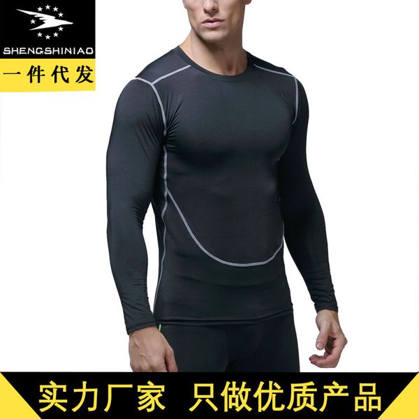 

pro tights men's long sleeve sports running fitness clothing sweat absorbing breathable basketball sports clothing quick-dry com, Black;blue
