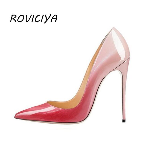 

gradient red nude women pumps pointed toe high heels patent leather women party shoes 8 cm  cm 12 cm stilettos qp005 roviciya, Black