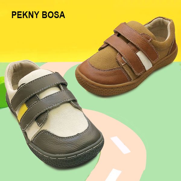 

pekny bosa toddler big kids shoes for boys sneakers girls leather shoes fexible sole barefoot school children moccasins, Black