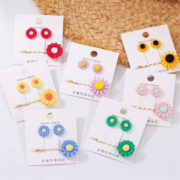 

barrettes for women fashion jewelry cute small daisy flower head clip shiny rhinestone hair pins girl summer tiara set wholesale, Golden;silver