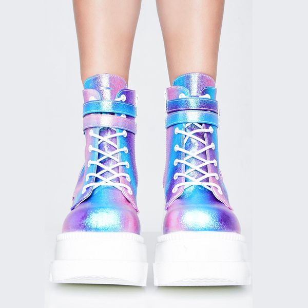 

shujin winter high platform boots leather high wedges ankle boots women 2020 new female punk style heels shoes for woman, Black