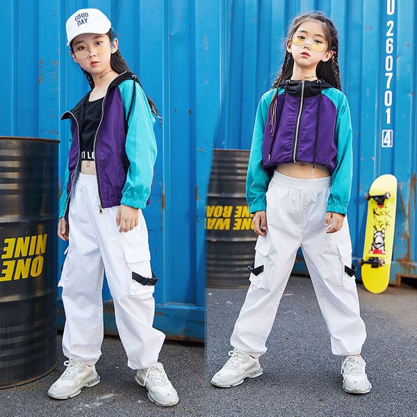

kid fashion hip hop up zip hoodie jacket top coat tactical штанах одежда для девочек джаз танец костюм одежда street wear, Black;red