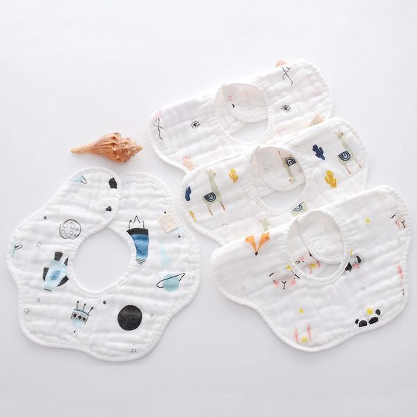 

hair accessories 1pcs/3pcs baby bibs 8 layers cotton cartoon print saliva towel boys girls feeding apron bandana, Slivery;white