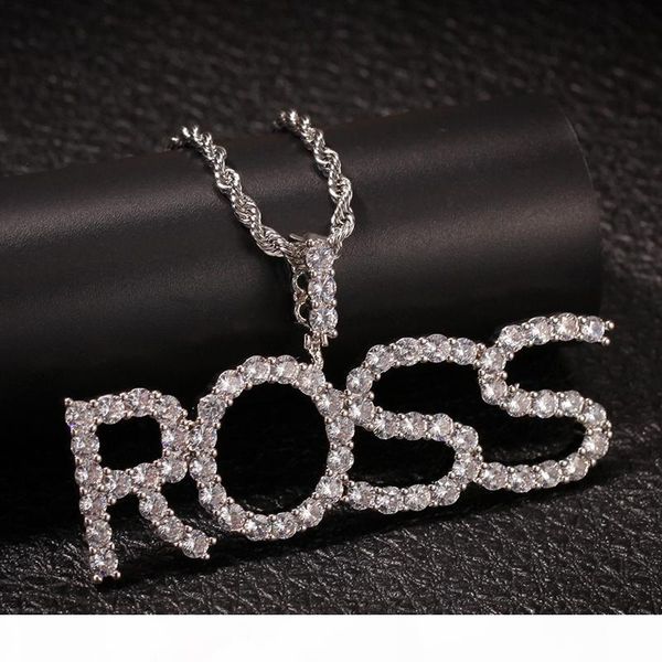 

пользовательское имя iced out mens ожерелья письма hip hop золото серебро ожерелье женщины письмо ожерелье jewerly, Silver