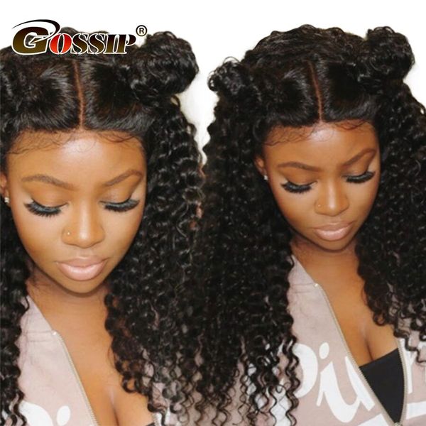

6" lace front wig 360 lace frontal wig pre plucked with baby hair malaysian human hair gossip 360 lace wigs remy kinky curly, Black