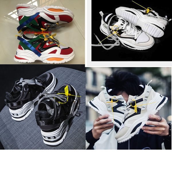 

2019 kanye west ins abo shoes chain reaction ulzzang dad black casual shoe white mesh rubber leather flat men women fashion sneakers 5-11, Black;green