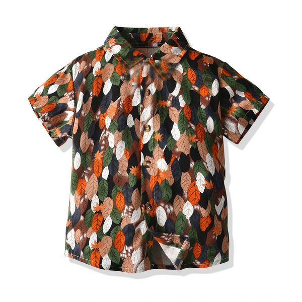 

new boys' short-sleeved floral beach style vacation tong chen shan tong chen shan children's outing shirt children's floral s, White;black