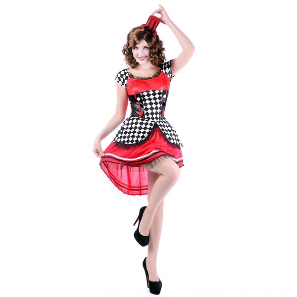 

vnurd взрослый костюм женский макияж фокусник костюм черный и белый клетчатые юбки сценическое танец костюм плед юбка одежды волшебное ткань, Black;red