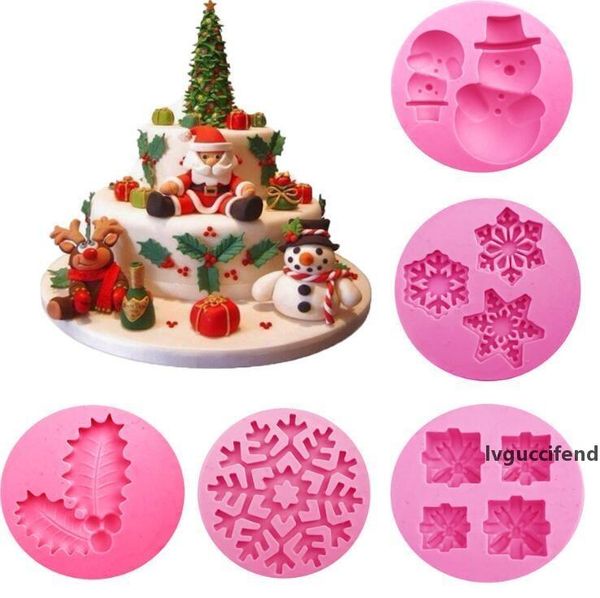 

new arrived chritmas silicone mold leaves snowman snowflake gift fondant diy cake decorating for bisuit chocolate candy kitchen tools