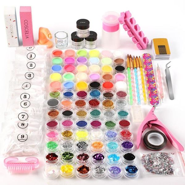 

nail art kits pro acrylic set manicure for 78pcs powder glitter dipping tips brush tool kit