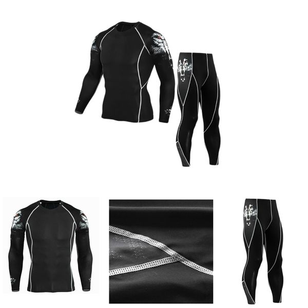 

men running sport compression t shirt pants suits jogging tracksuit sets mens gym fitness training sportswear tees leggings, Gray