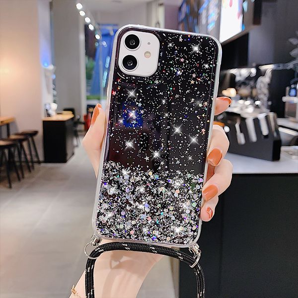 

обложка bling искорка glitter ремень шнур цепь ожерелье телефон талреп телефон чехол из зависать iphone 11 pro xs max xr x 7 plus 8 plus 8