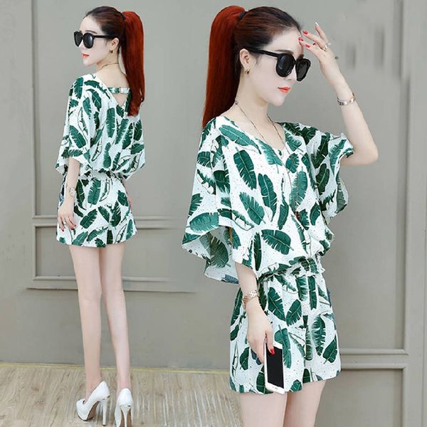 

t4yrq floral shorts 2020 new summer clothing fashion internet popular fashionable suit pants suit shorts pants set age-reducing slimming two, Gray