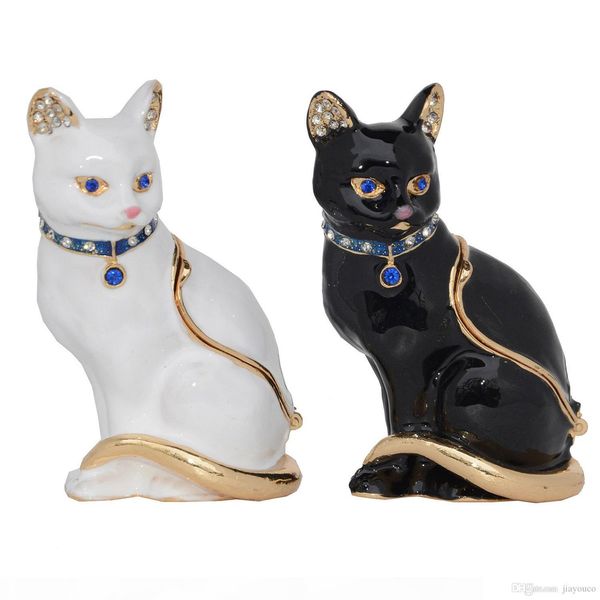 

vintage style jewelry organizer ring holder animal trinket & jewelry box miniature cat figurine cat themed gifts for cat lover necklace dish, Black;white