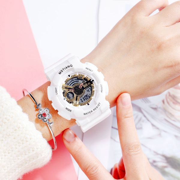 

dual display women digital sports watches candy color s simple ladies watch led waterproof women's watches, Slivery;brown