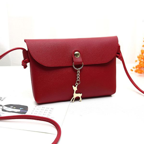 

womens plain plain vintage small deer pendant leather crossbody shoulder bag