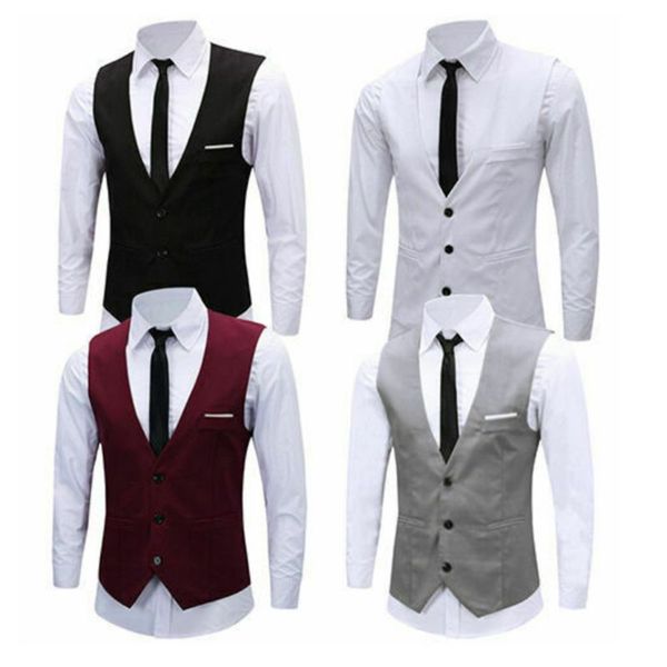 

men's formal business slim fit chain dress vest suit waistcoat gracioustuxedo, Black;white