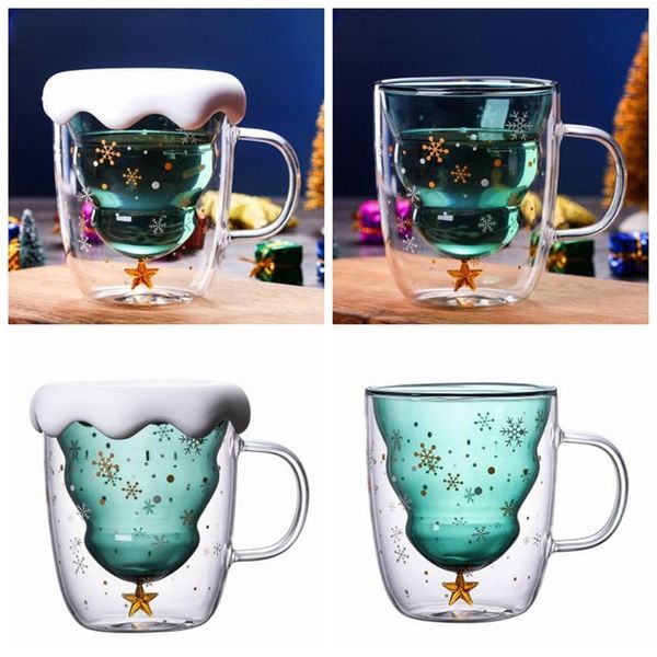 

christmas tree glass cup mugs heat resistant double layer glasses bottes breakfast oatmeal milk cup custom drinking mug gift glass cup