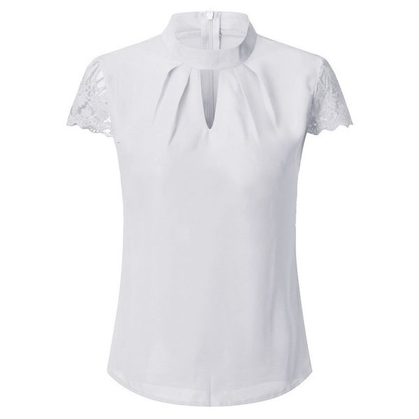 

2020 lace blouses women hollow out femme solid casual hollow out office shirts plus size blusas v neck streetwear tees, White