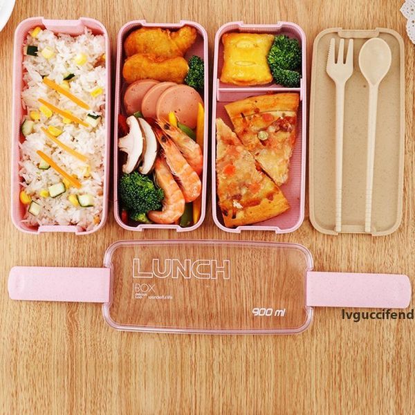 

tuuth microwave lunch box 3 layer 900ml storage box wheat straw fruit salad rice bento box food container for school office t200523