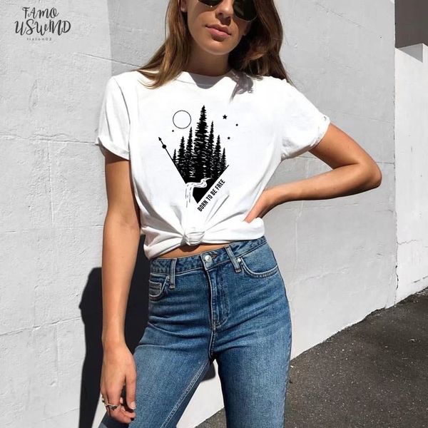 

harajuku women t shirt the forest and mountain gothic kawaii aesthetic geometric plus size streetwear, White