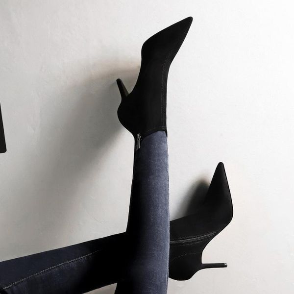 

boots женщины нью-2020 женские полуботинки sexy бедро высокие каблуки высокий сексуальный zipper роскошная пинетки дамы зимняя обувь, Black