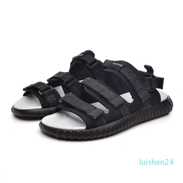 

men casual shoes fashion magic paste round toe flat sandals narrow band reflect light shoes outdoors rome men shoes l24, Black