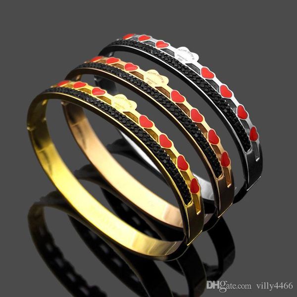 

luxury style titanium steel rose gold heart love bracelets & bangles for woman pink heart bracelet madam birthday present fashion jewelry, Black