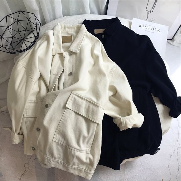 

bf boyfriend fan loose large size korean style casual large pocket denim windbreaker coat coat 2019 autumn women's windbreaker, Black;brown